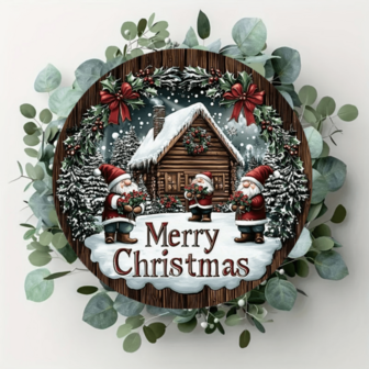 1pc 2D Charming Metal Christmas Sign With Snowhouse And Wreath Design - Christmas Decor, Suitable For Front Door Or Wall Decoration, No Battery Required, Great For Home, Restaurant, Bar, Cafe, Garage - 7.8 X 7.8 Inches, Metal Wall Art Decor, Decorative Panel, Perfect For Room Decoration