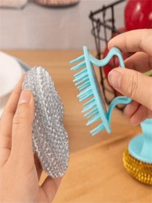 365 Dias de Uso Contínuo, Esfera de Esfregão de Aço Inoxidável com Alça - Antiaderente, Bola de Limpeza de Cozinha Destacável, Adequada para Panelas e Frigideiras, Superfície de Limpeza, Bola de Arame de Aço, Suprimentos de Limpeza de Cozinha.