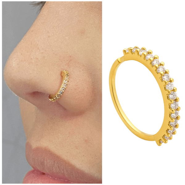 Piercing Delicado Cravejado Nostril Aço banhado ouro 18k