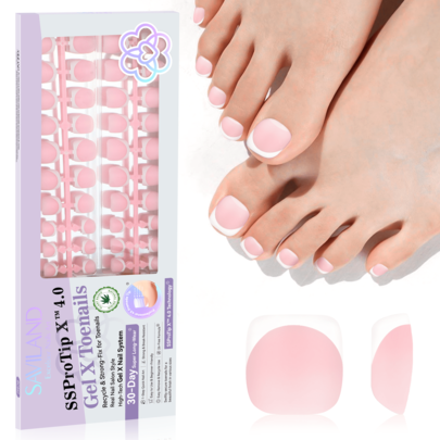 SAVILAND French False Toenails: 216 Pcs Toe Nail Press On Nails Short Square French Tip Toenails Fake Toe Nail Full Cover Pink Soft Gel Stick On Toe N