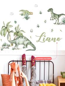 Individuelle Wandaufkleber, anpassbarer Name, Wandtattoos mit Cartoon-Dinosauriern - PVC selbstklebende abnehmbare Wandaufkleber für Kinderzimmer, Spielzimmer oder Klassenzimmer - Niedliche und kreative Wanddekoration für jeden Raum