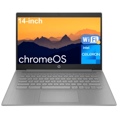  HP 14-Inch HD Chromebook Laptop, Intel Celeron N4120 Processor, 4GB RAM, 64GB EMMC, Intel UHD Graphics 600, WiFi, Webcam, Chrome OS, Modern Gray