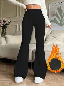 Pantalones de campana de cintura alta para mujer, leggings de ajuste ceñido con forro térmico, adecuados para otoño/invierno y uso casual, pantalones de chándal versátiles, pantalones largos para damas