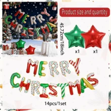 圣诞快乐气球横幅，圣诞字母铝箔气球，带圣诞礼物，红色、绿色、星形气球，适用于室内外圣诞派对装饰 - 彩色 - 查看 13