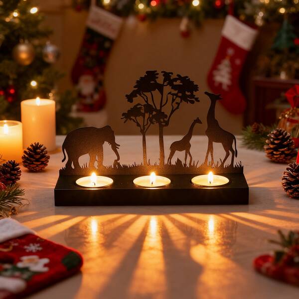 Soporte decorativo de metal para velas, candelabro de hierro forjado con corte láser, diseño lindo y elegante para velas de té, accesorios de decoración del hogar, regalo, decoración navideña, decoración de interiores/exteriores para vacaciones y Navidad, regalo de Navidad único