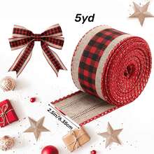 2 Rolls Of Christmas Red And Black Checkered Ribbon With Jute Thread Trim, Crafted From Woven Fabric. Ideal For Decorating Doors, Windows, Railings, Christmas Trees, And DIY Bow Wrapping Home Decor Christmas Decorations Room Decor Winter