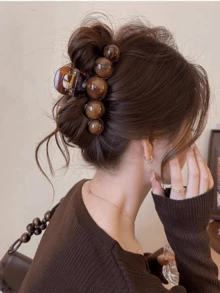 2pcs/1pc Fashion Pearl Large Simple Elegant Hair Claw Hair Accessory, Suitable For Party, Commute, Outfit Matching, Hair Decoration, Hair Clip, Wedding, Party, Daily Wear - Multicolor - View 4