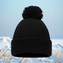 Round-Crown Beanie With Pom-Pom, Large Head Circumference, Solid Angora Knit Cap, European And American Yarn Cap, Plain Pom-Pom Yarn Cap, Customizable Text Logo - A - View 9