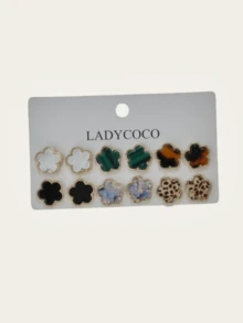 LADYCOCO 6 Pasang Anting Tusuk Daun Semanggi Keberuntungan Berwarna-warni yang Modis & Elegan, Cocok untuk Paduan Harian Wanita, Set Perhiasan Anting - Multiwarna A - View 5