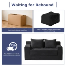 Loveseat Boneless Convertible Sofa Bed, Folding Floor Futon Sleeper Sofa Couch Bed- Boneless Foldable Couch, Corduroy Pull Out Sofa Bed With 4 Pillows For Living Room & Bedroom, Black - 黑色 - 查看 7
