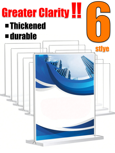 3 Size Acrylic Sign Holder-Clear T-Shape Plastic Display Stand, Double-Sided Paper Holder & Sign Stand For Menus, Flyers, Pictures – Durable Acrylic Paper Stand & Storage Container For Office, Retail, Exhibition, Restaurant, Wedding Use