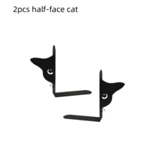 2pcs Cute Cat Bookend, Thickened Metal Desk Bookshelf With Peeping Cat Pattern, L-Shaped Book Stand For Stationery & Books