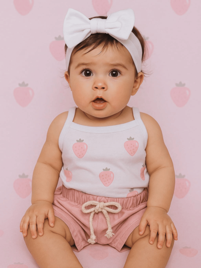 Pure & Posh Baby Conjunto Bebê Menina Infantil Body Alcinha Sem Manga e Short em Linho Algodão Premium Estampa DTF Leve e Macia