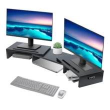 Monitor Stand In Wood – Adjustable Length And Viewing Angle For PC And Portable Displays (Black) - 黑色 - 查看 1