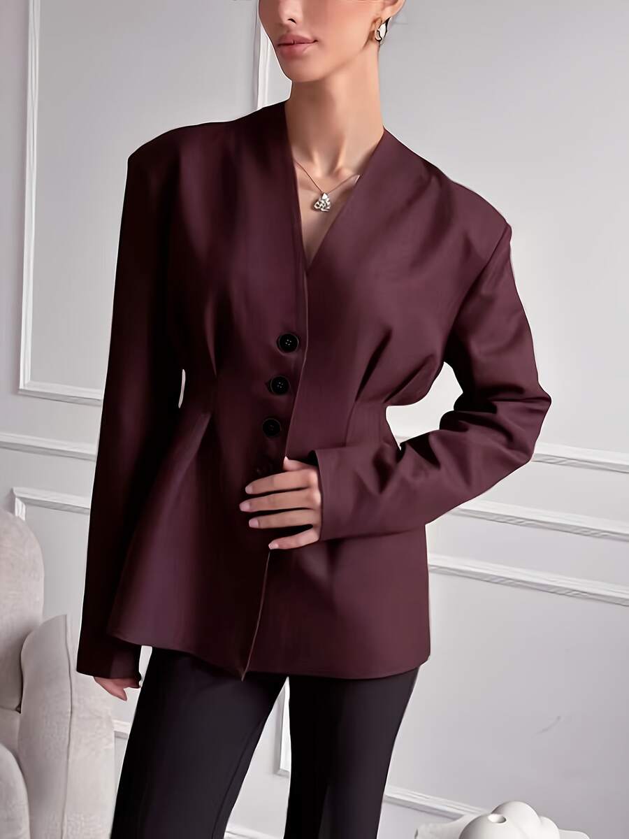 Blazer à simple boutonnage pour femmes avec détail de ceinturage à la taille, manches longues, convient aux occasions décontractées ou semi-formelles au printemps et en automne