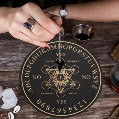 1pc Black Hexagon Tray Quartz Crystal Decor Piece, Wooden Divination Board, 15cm/5.91in, Tarot Cards, Party Game, Witchcraft Altar Supplies, Gift