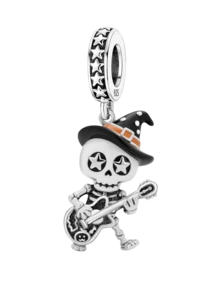 1 pieza Encantador colgante de plata de ley 925 con diseño de esqueleto tocando guitarra, montado en escoba, búho, bruja y dulces de Halloween, adecuado para hacer pulseras, brazaletes y joyería DIY de mujer