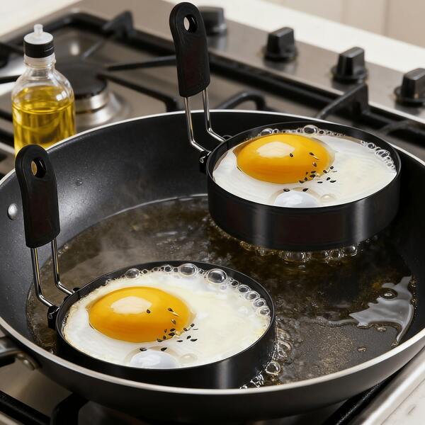 2 Pcs Heavy-Duty Non-Stick Egg Ring Pancake Molds - Perfect For Making Round Eggs, Omelets, And Burgers - Easy-Clean Breakfast & Dinner Cookware - Ideal For Home And Commercial Kitchens, Practical Design, Heat-Resistant Handles