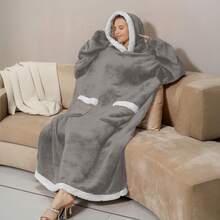1pc Flannel Oversized 48-Inch Loose Casual Hooded Wearable Blanket Suitable For Men And Women, Christmas Huggle - Grey - View 3
