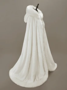 White Women's Wedding Cloak Coat With Hoods Winter Long Jacket Bridal Wraps Warm Faux Fur Cape