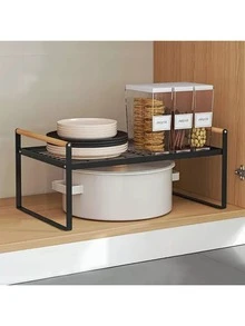 Mueble Organizador Estante Cocina Almacenamiento Especias,Organizador de Encimera, Soporte de Especias para Despensa, Organizador de Especias para Gabinete de Cocina, Estante de Almacenamiento Ampliable Utilizado para Vajilla, Especias (Negro) - Negro - Ver 4