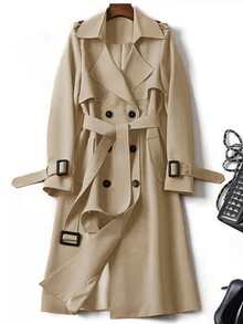 Women's Versatile Elegant Autumn/Winter Trench Coat, Fashionable Commuter Casual Long Windbreaker Jacket, British Style Midi Coat - Khaki - View 3
