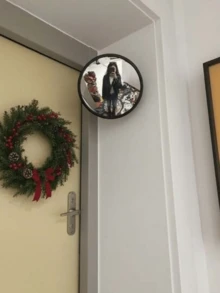 Art Deco Round Wall Mirror – Full-Length Horizontal Wall-Mounted Mirror With Plastic Frame, No Electricity Needed | Decorative Home Accent For Living Room, Bedroom, Entryway, Bathroom Wall Decor, Selfie Mirror For Outfit Try-On, Room Decor - Multicolor - View 8