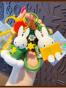 Reading Time Miffy Keychain Pendant – Official Licensed Cartoon Character Keyring with Cute Bunny & Bear Charms, Stylish Accessory for Bags Backpacks, Unique Gift for Kids Girls & Anime Collectors, Add a Playful Touch to Keys Luggage Bags