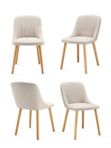 Modern Minimalist Vertical-Stripe Upholstered Dining Chairs With Ergonomic Back & Solid Wood Legs For Living Room, Kitchen, Bedroom - Set Of 2 / Set Of 4 / Set Of 6 - Beige - Màu be - Xem 14