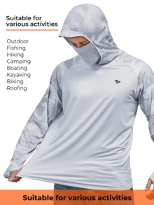 RODEEL Sun Hoodie Shirts W/ Removable Mask Neck Gaiter Men UPF 50+ UV Protection Long Sleeve Lightweight Quick Dry Moisture Wicking Breathable Cooling Athletic Activewear For Outdoor Hiking Fishing Construction Roofing Landscaping Work, Gifts For Men - 淺灰色 - 查看 5