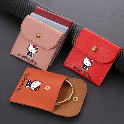 Sanrio 2/3/5pcs Sanrio Forello Kitty 3.15*3.15-Inch Leather Jewelry Pouch With Snap Closure, Perfect Fortoring Rings, Necklaces, And Assorted Colorful Accessories. Jewelry Roll, A Lovely Holiday Gift.