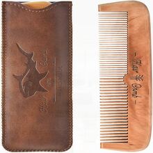 Wooden Hair Combs For Men & Leather Travel Case, Mens Combs For Hair & Kids Comb (Brown Shark)