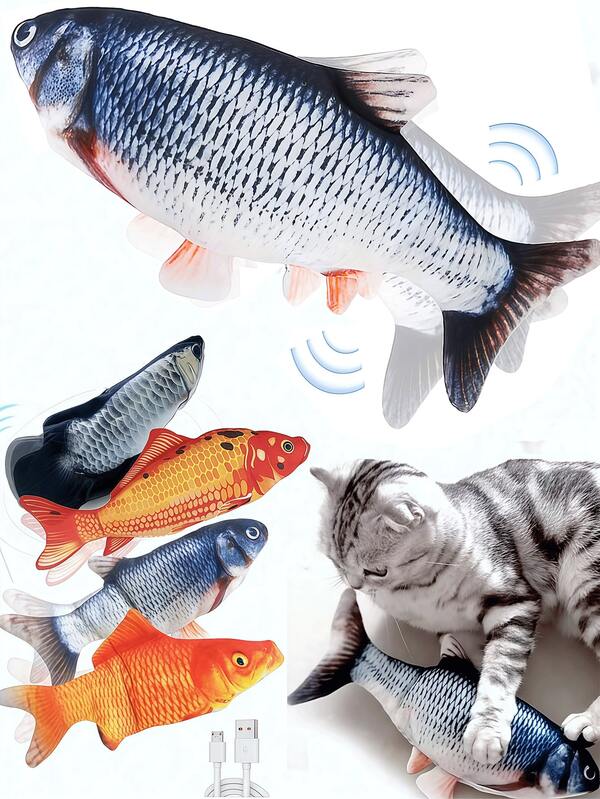 1 Peça Brinquedo de Peixe Mole Elétrico para Gatos, Brinquedo de Gato Tocirelo Prático e Versátil Peixe Mole com Catnip, Brinquedo de Gato em Movimento Interativo para Gatos Internos, Brinquedo de Cachorro Mole Chutador para Filhotes, Peixe de Pelúcia Realista Elétrico Oscilante de 28cm para Exercício de Gatos