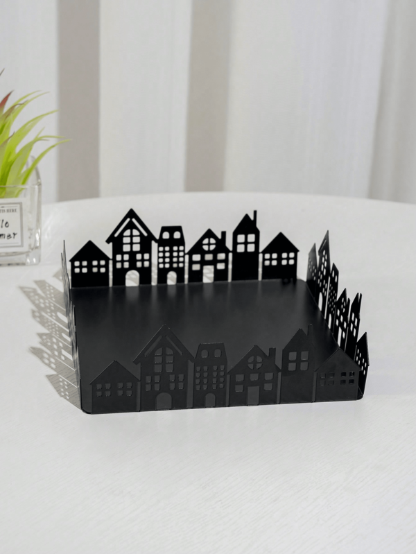 1 pièce Plateau carré en fer en forme de maison noire, design minimaliste moderne pour le salon, la salle à manger, la salle de bain, le rangement de papier-mouchoirs/serviettes, support carré pour boîte de mouchoirs
