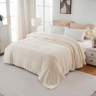 Super Soft Fleece Throw Blanket 3D Jacquard Fleece Flannel Velvet Plush Decorative Bed Blanket Super Soft, Warm Cozy Microfiber Blanket For Sofa Couch Bed, Lightweight Striped Blanket For Couch Sofa, Room Home Dorm Decor