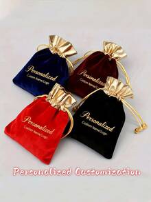 30pcs Customized Luxury Velvet Gift Bags With Engraved Logo/Text - Gold Drawstring Closure, Suitable For Christmas, Weddings, Birthdays - Gold/Black/Navy Blue/Red - Corporate Events And Gift Party Packaging