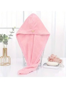 1 pieza - Pañuelo para el cabello de secado rápido para damas, gorro de baño absorbente, patrón de unicolor simple, artículo esencial para el hogar y el baño, material de fibra ultrafina, tejido de punto, fibra de poliéster