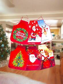 1PC Christmas Theme Polyester Tie Apron, Fashion Home Kitchen Home Wear, Kitchen Supplies, Unisex Kitchen Apron For Cooking, Baking, And Holiday Parties