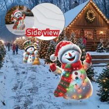 2 Pieces Christmas Snowman-Shaped Yard Sign Set Adorable Smiling Snowmen Plastic Material With Stakes Perfect For Outdoor Christmas Decor Yard, Porch, Patio, And Garden Decorations - Multicolor - View 4
