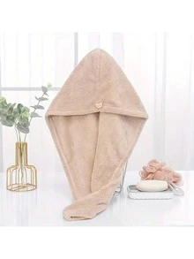 1 pieza - Pañuelo para el cabello de secado rápido para damas, gorro de baño absorbente, patrón de unicolor simple, artículo esencial para el hogar y el baño, material de fibra ultrafina, tejido de punto, fibra de poliéster