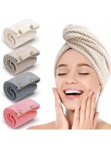 1 pieza - Pañuelo para el cabello de secado rápido para damas, gorro de baño absorbente, patrón de unicolor simple, artículo esencial para el hogar y el baño, material de fibra ultrafina, tejido de punto, fibra de poliéster