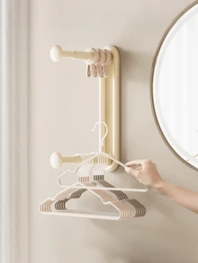 Multi-Color Plastic Double-Layer Clothes Hanger Rack, Wall-Mounted Expandable Clothes Drying Rack, Space-Saving Wardrobe Organizer, Compact Heavy-Duty Garment Rack For Small Apartments And Dorms, Bathroom And Balcony Drying Assistant, Entryway And Hallway Organizer, Portable Closet Storage Solution For Travel, Easy-Access Sorting System, Convenient For Seasonal Wardrobe Changeover And Holiday Gift Storage - Multicolor - View 9