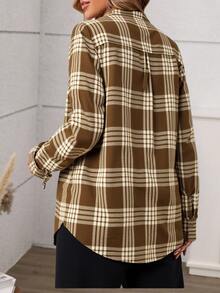 Descripción del Producto: Camisa Elegante de Cuadros para Mujer - Caqui oscuro - Ver 2