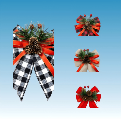 Pine Cone & Red Berry Velvet Hanging Decor (Red & Black Plaid Bow Trim), Pine Cone & Red Berry + Velvet + Red & Black Plaid Bow + Trim, Warm Holiday Hanging Decor For Home, Party, And Festive Atmosphere