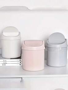 Mini Lixeira, Lixeira pequena com tampa, Lixeira de mesa, Cesto de papel de plástico para mesa, Design com tampo giratório para evitar vazamento de odores, Usado para armazenar cascas de frutas e restos de papel na mesa para manter tudo organizado, Para banheiro, Decoração de mesa de escritório, Mesa de centro, Escritório, Sala de estar, Escritório