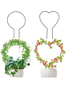 2pcs Rust-Free Iron Garden Trellises For Climbing Plants, Plant Support Stakes, Trellis Cage For Potted Plants, Indoor And Outdoor Potted Plant Support Rack, Creative Floral Support Stand, Reusable Metal Climbing Plant Stems Support , Round & Heart Shaped, Ideal For Pothos, Hoya, Vines | Durable Metal Plant Support, Garden Flower Supports, Garden Decor, Flower Pot Decor, Plant Trellis, Ideal For Healthy Growth Of Indoor Plants