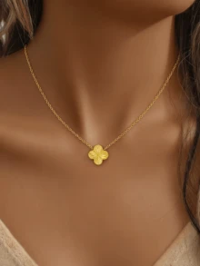 1件优雅四叶花925纯银项链，女士精致优雅项链，时尚首饰，派对、生日、约会礼物 - 旋轉四葉項鍊 - 查看 4