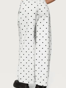 Women's Wide Leg Polka Dots Pants Elastic Waist Casual Palazzo Travel Sweatpants - trắng - Xem 3
