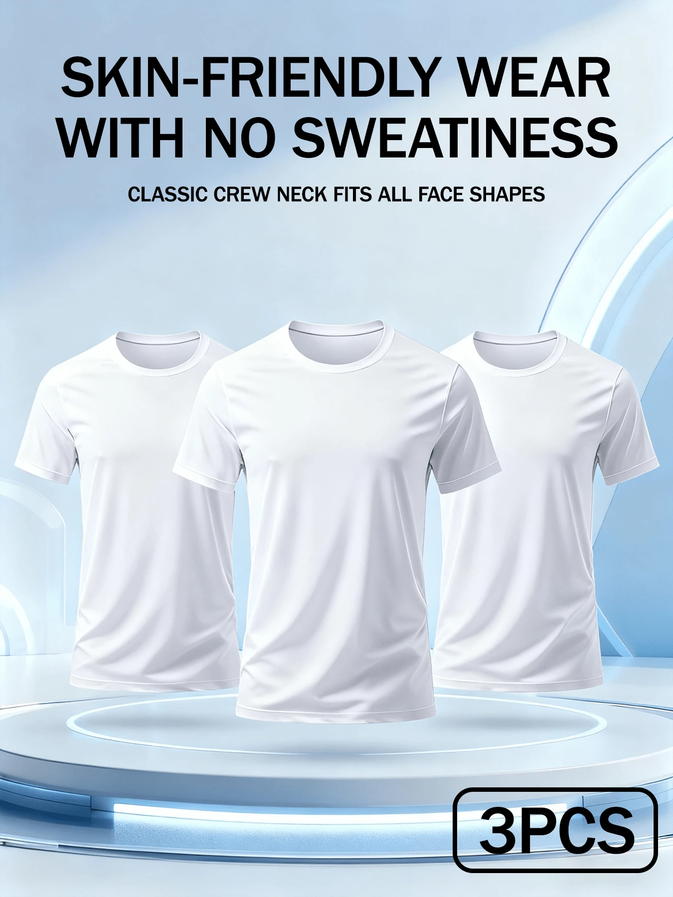 XCGV JK 3pcs Pack Men's Knitted Casual Round Neck Short Sleeve T-Shirt, SKIN-FRIENDLY WEARWITH NO SWEATINESS,CLASSIC CREW NECK FITS ALL FACE SHAPES - 白色 - 查看 1