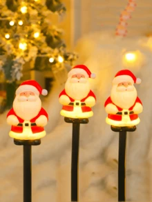 5 piezas Postes de lámpara LED con Papá Noel alimentados por energía solar, luces de decoración de cuento de hadas cálido adecuadas para Navidad/decoración de campamento/jardín exterior/cerca/camino/césped/fiesta festiva - Iluminación de paisaje de hitos. ¡Las luces solares de Papá Noel para el jardín exterior crean el ambiente navideño ideal!